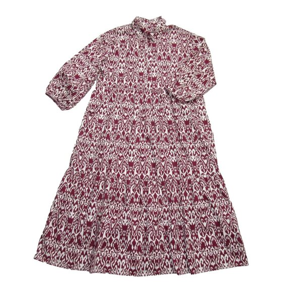 NWT Anthropologie Maeve The Bettina in Wine Bordeaux Ikat Tiered Shirt Dress L - Picture 8 of 12